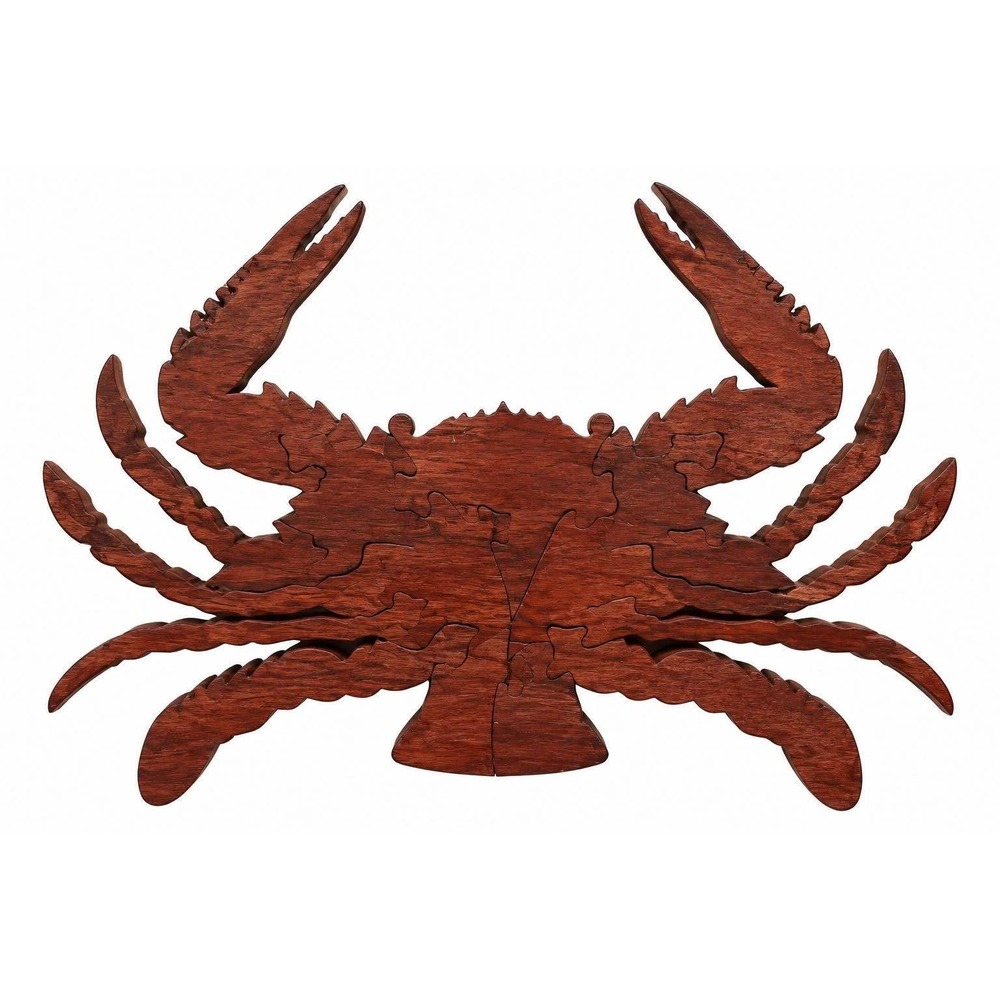 Padauk Wood Standing Crab Puzzle Handcrafted 13 Pc 3D Decor Toy Gift NWT Beachy